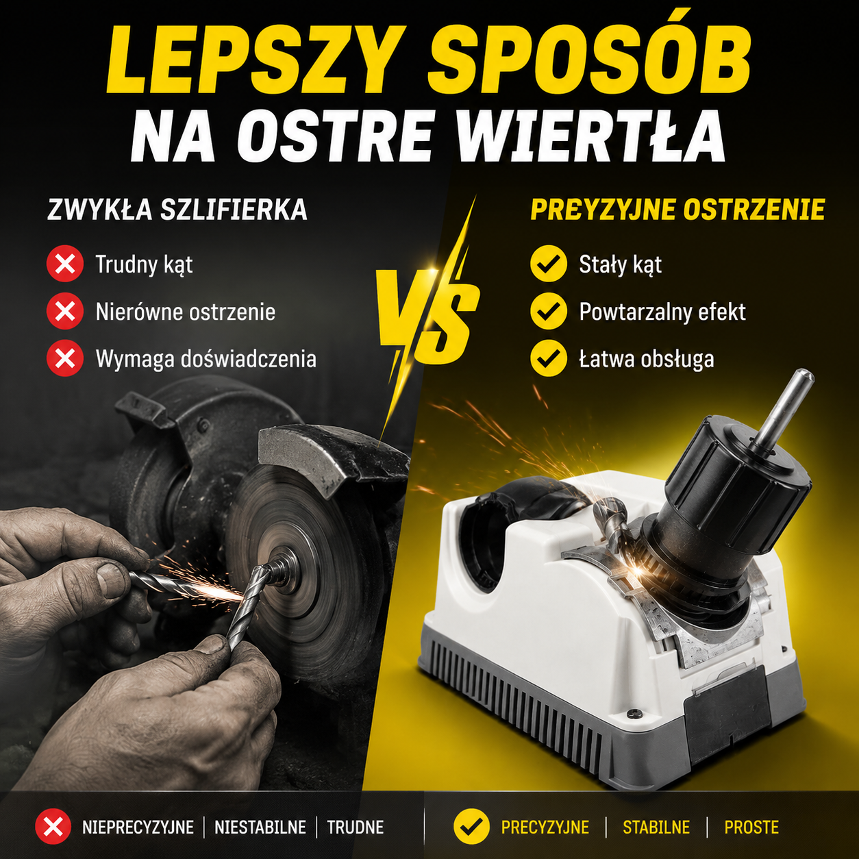 Profesjonalna ostrzałka do wierteł z regulacją kąta