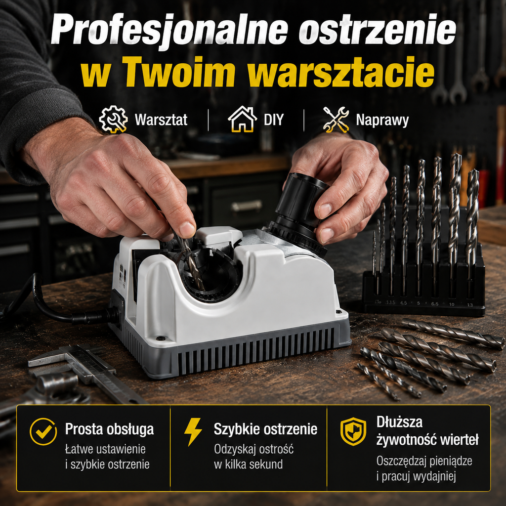 Profesjonalna ostrzałka do wierteł z regulacją kąta