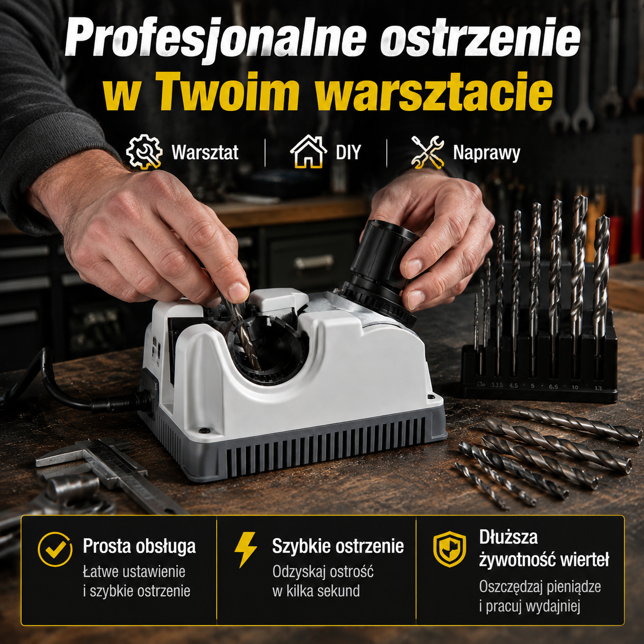 Profesjonalna ostrzałka do wierteł z regulacją kąta